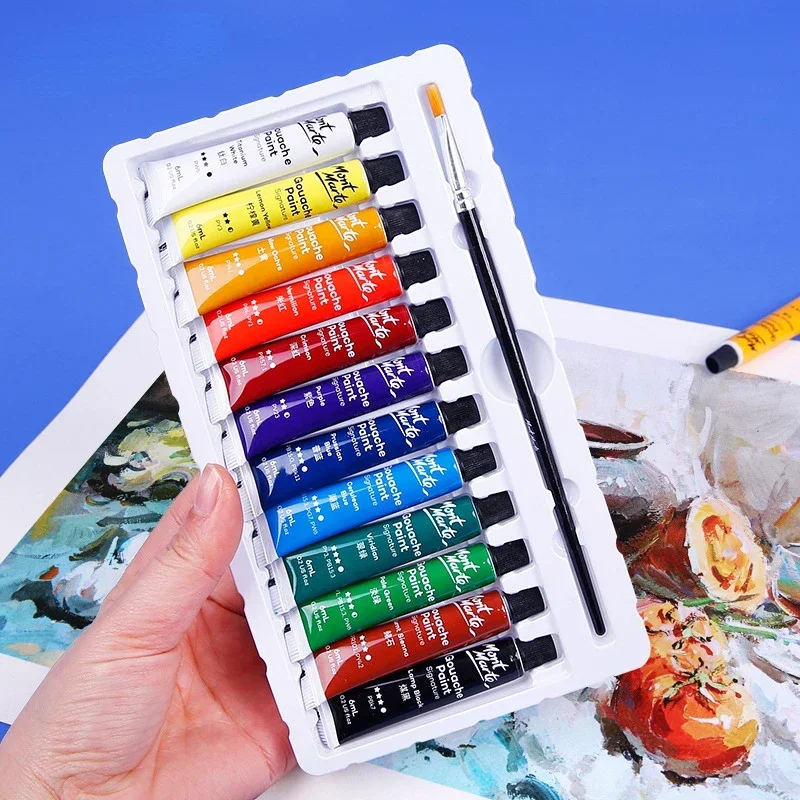 Perlengkapan seni siswa profesional, 12/18/24 warna lukisan Gouache Set kualitas tinggi lukisan seniman dapat dicuci cat air 6/12ML