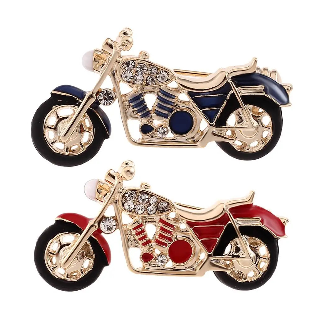 Cool Rhinestone Enamel Motorcycle Motorbike Brooch Pin Jewelry - Blue, as