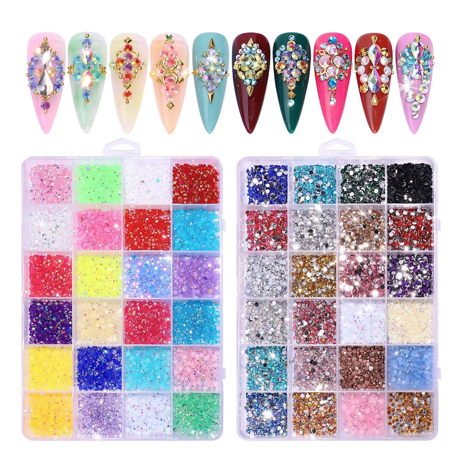 1Box Nail Art Rhinestones Flat Back 3D Gemstone Set for Nail Art Craft Face