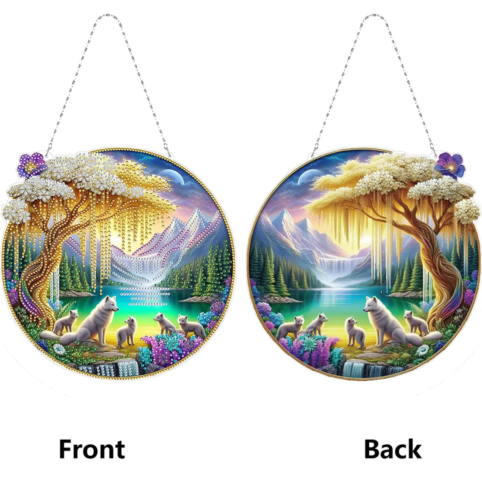 

Landscape Double Sided Effect Diamond Painting Hanging Decor Crystal Painting Ornaments Home Windows Decor for DIY Craft