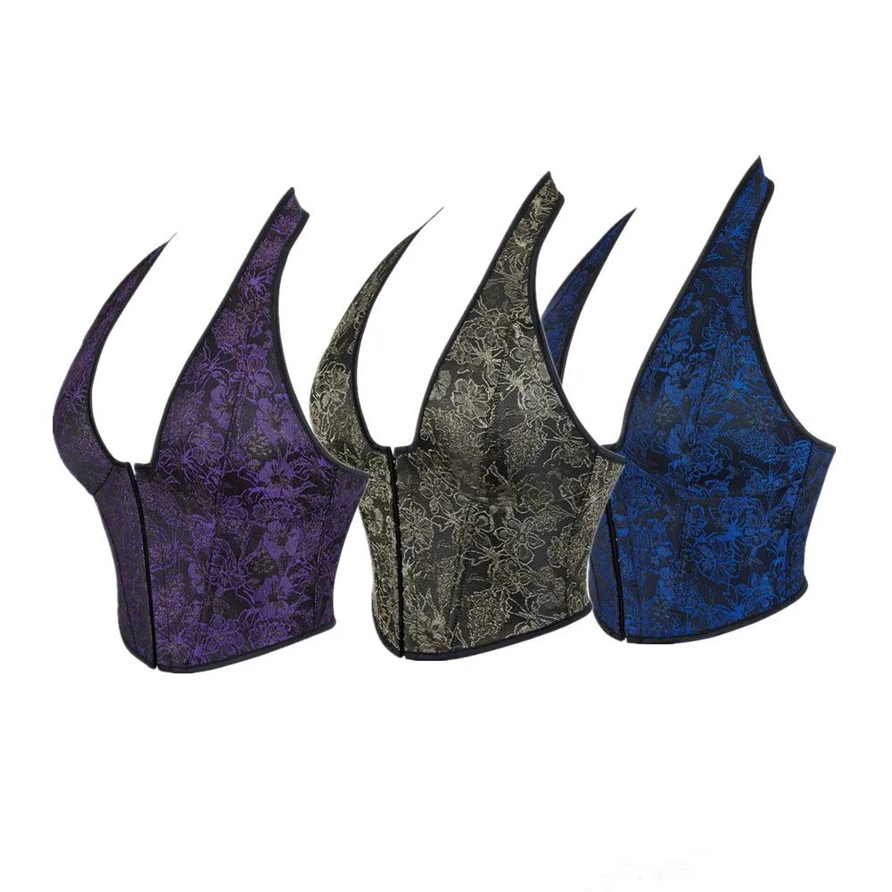 

Сексуальный однобортный корсет с лямкой на шее, укороченный топ, женский винтажный бюстье с цветочным принтом, жилет, нижнее белье, корсет для похудения