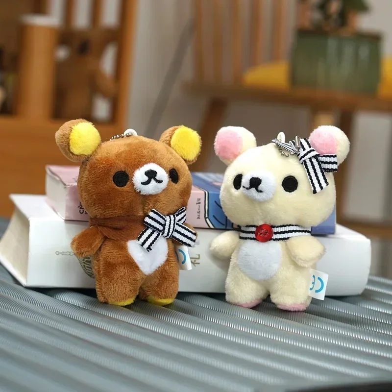 Kawaii rilakkuma anime dos desenhos animados brinquedos de pelúcia chaveiro acessórios macio recheado mochila pingente menina menino crianças presentes aniversário
