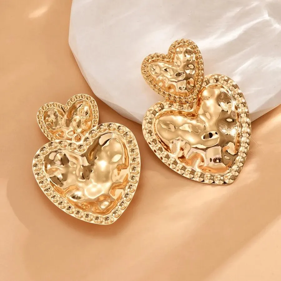 Obega Forever Love Heart Round Charm Earrings Shiny Gold Color Post Earrings For Woman Fashion Party Jewely Minsit Style Gift