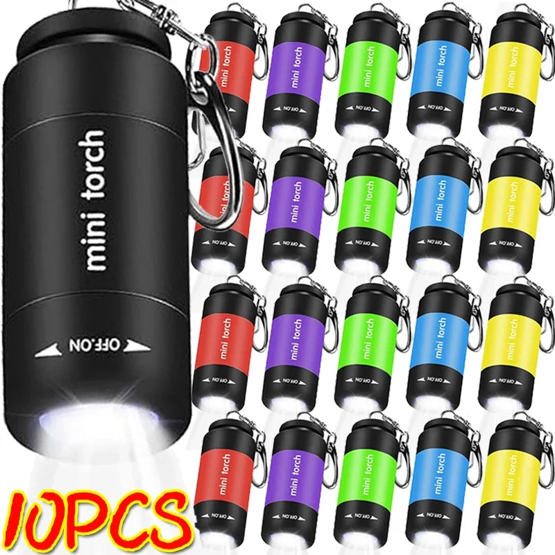 1/10PCS Mini Keychain Flashlight USB Rechargeable Torch Pocket Lights LED Waterproof Outdoor Camping Hiking Emergency Lighting