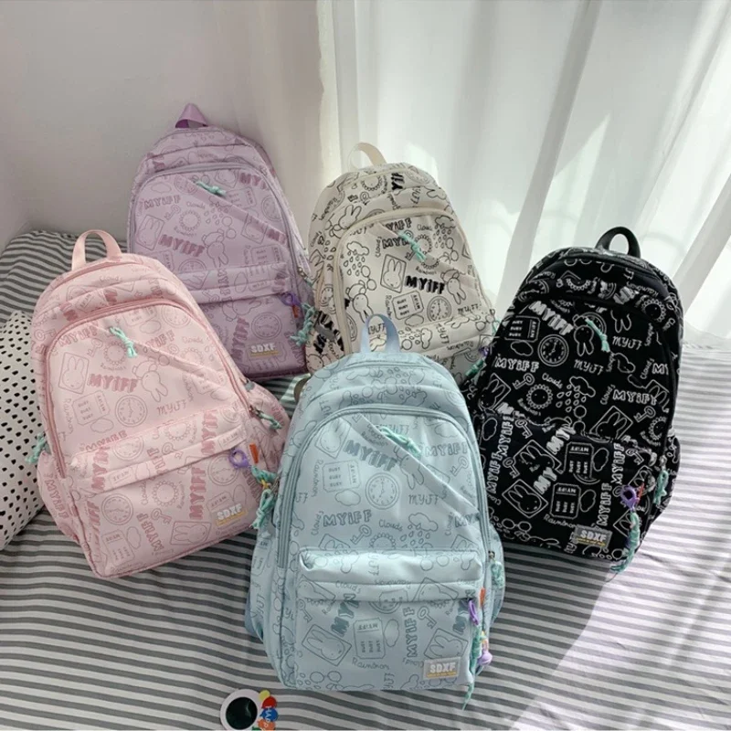 Mochila impermeável para menina da escola primária, bonito Graffiti School Bag, leve Laptop Bag, sair para jogar, 14\