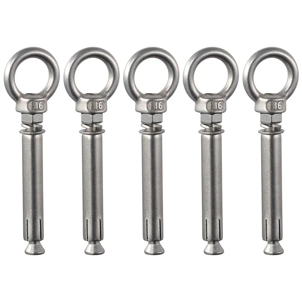 1/5Pcs Practical Stainless Steel Expansion Anchor Eyebolt with Ring M6x70mm Silver Ceiling Hook Ceiling Hook Concrete Brick Wall