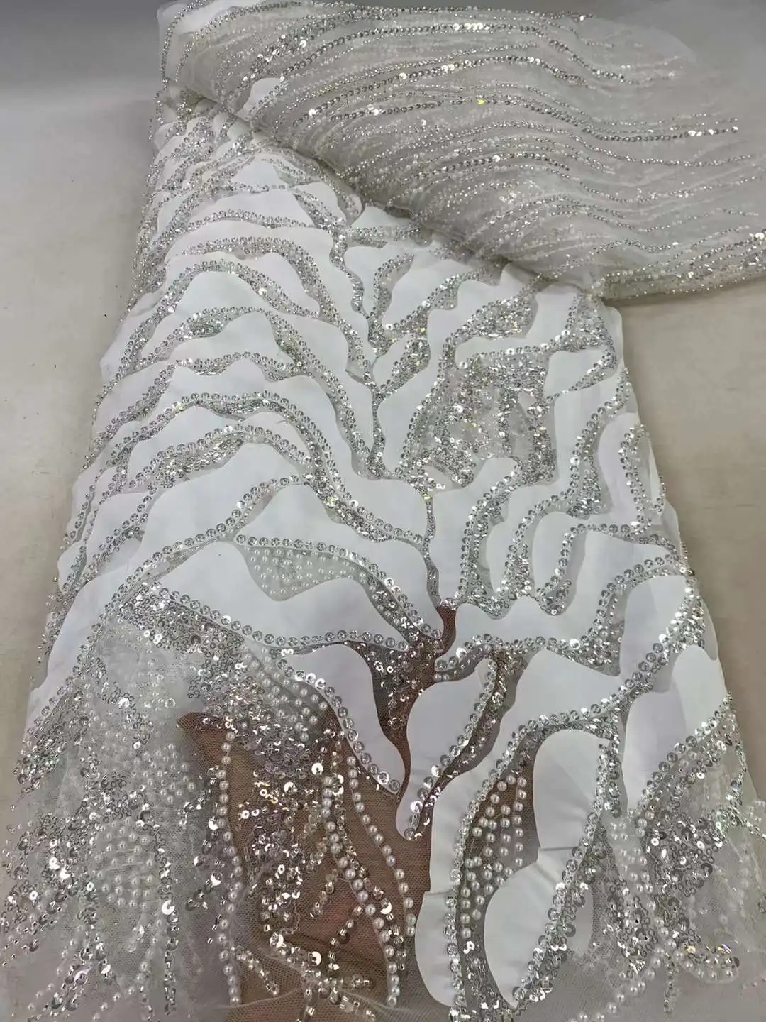 Tecido De Renda Do Noivo Africano, Bordado De Alta Qualidade, 3D Tule Francês, Tecido De Renda De Nigéria, Vestido De Festa De Casamento, Branco, 5 Jardas, 2024