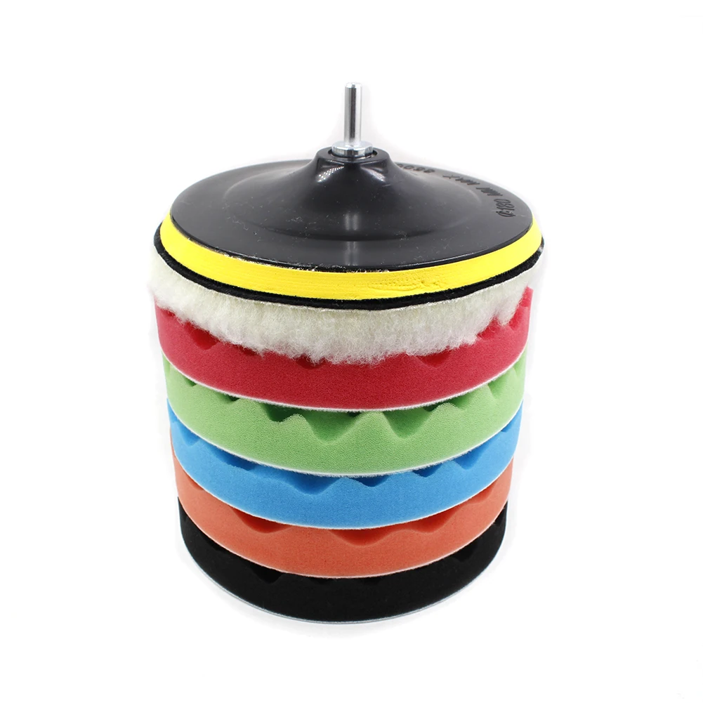 8Pcs/Set Polishing Pad Polish Buffer Drill Wheel 3/5/6/7 Inch Self-Adhesive Buffing Waxing Sponge Wool Wheel for Drill Adaptor