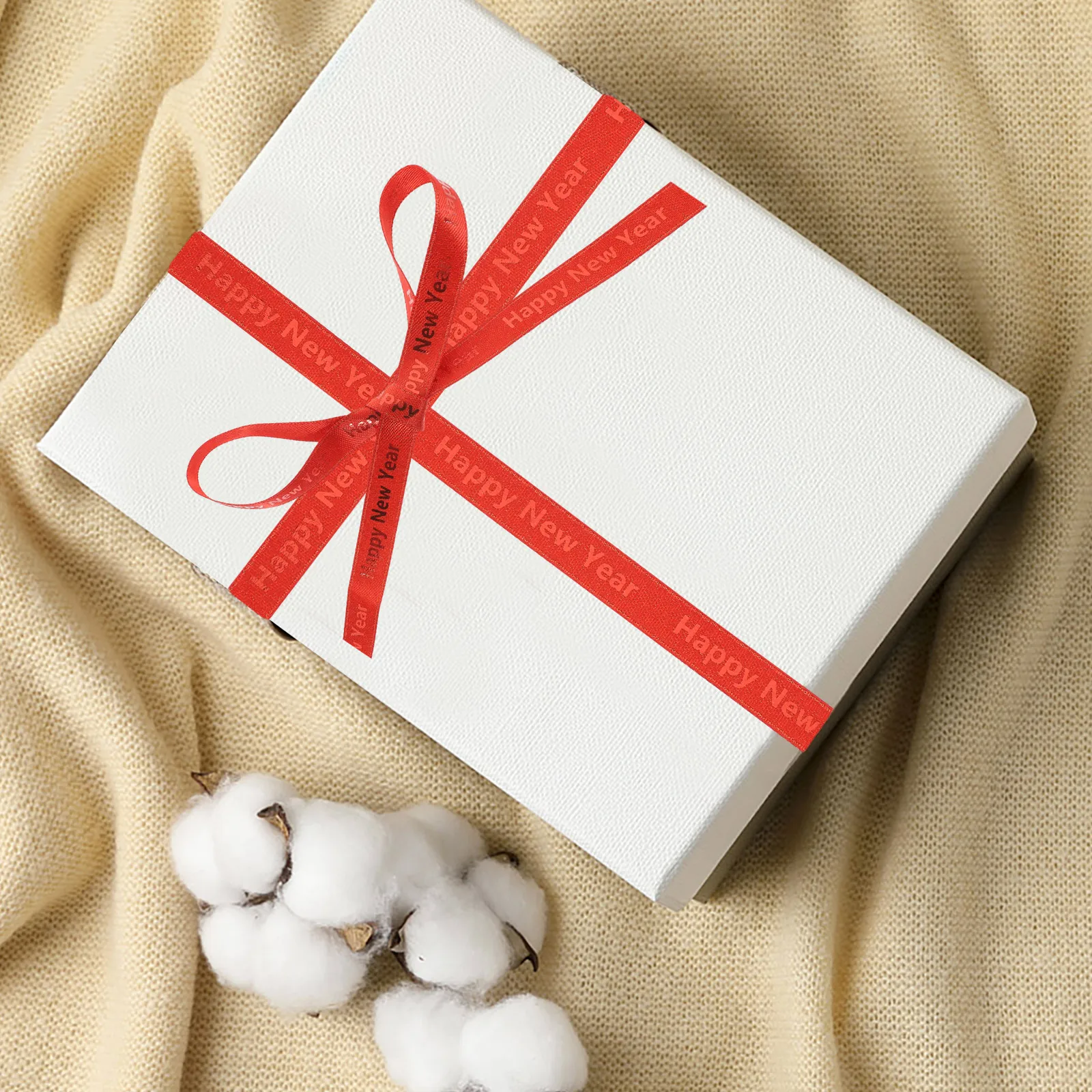 

6 Rolls 10 Yards Festival Decor Ribbon for Gift Wrapping Red Flowers Christmas New Year Present DIY Supplies Polyester Wired