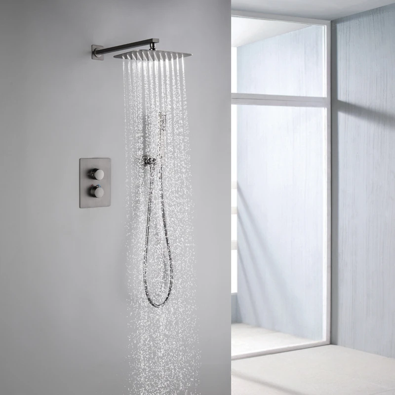 Gunmetal Full Copper Concealed Shower System with Wall Mounted Rainfall Showerhead