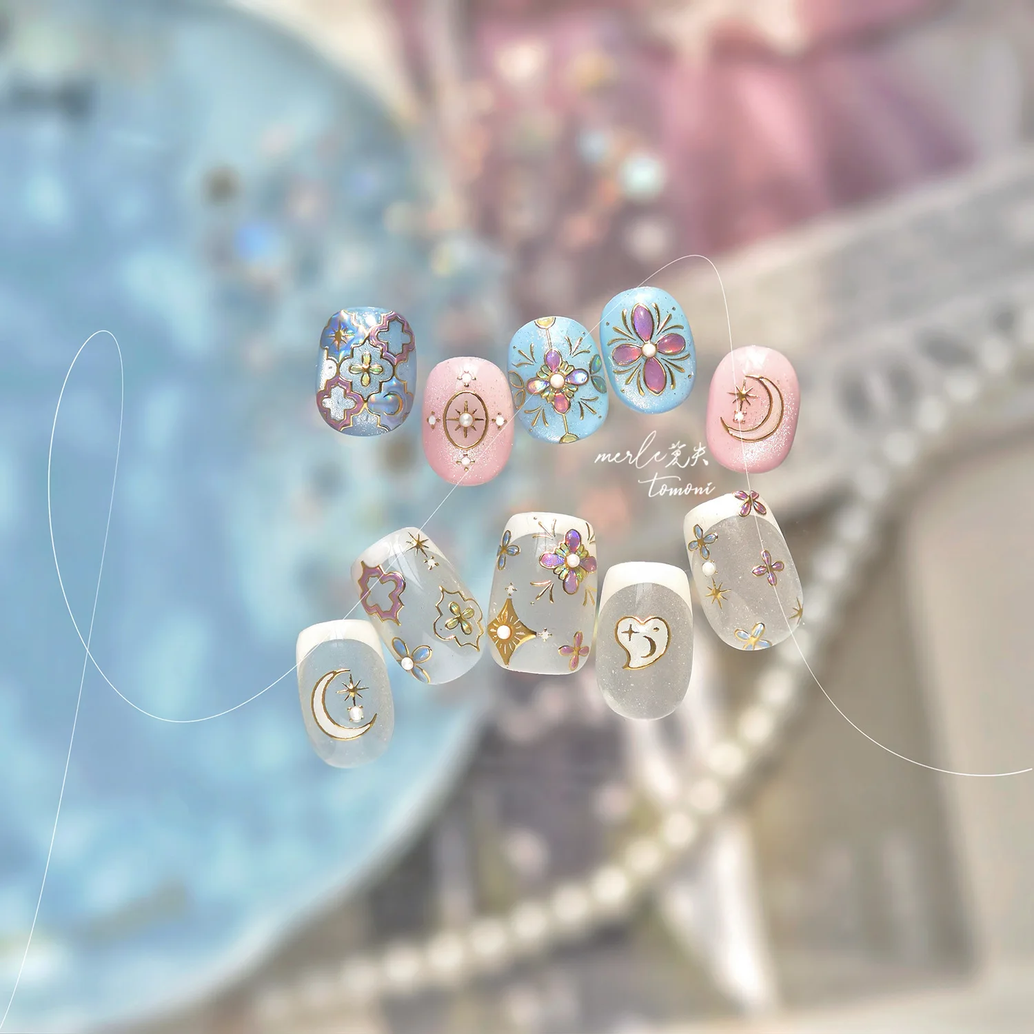 Adesivi per unghie con strass di cristallo 5D Bohemian colorato amore cuore luna decorazione per unghie adesivo decorazione adesiva decalcomania per manicure