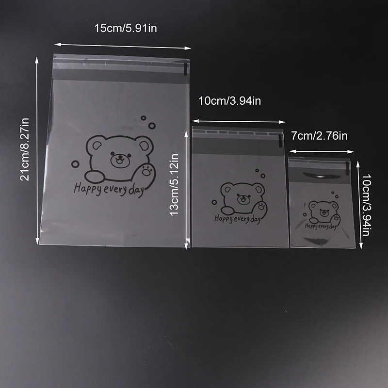 Creative Cartoon Transparent Bear Pattern Self-adhesive Bread Packaging Bags Self-sealing Bags OPP Square Gift Self-sealing Bags