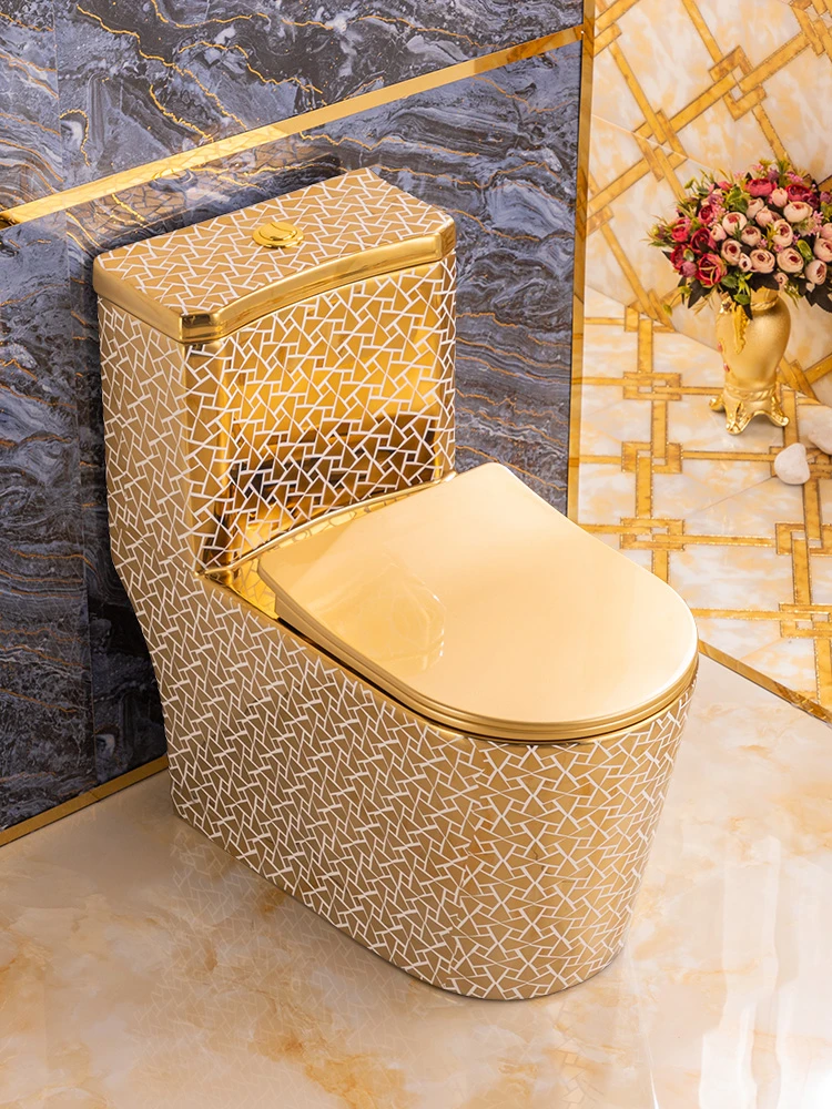 European style golden toilet, siphon style, odorproof ceramic, household water pump, tycoon, golden toilet, creative artistic