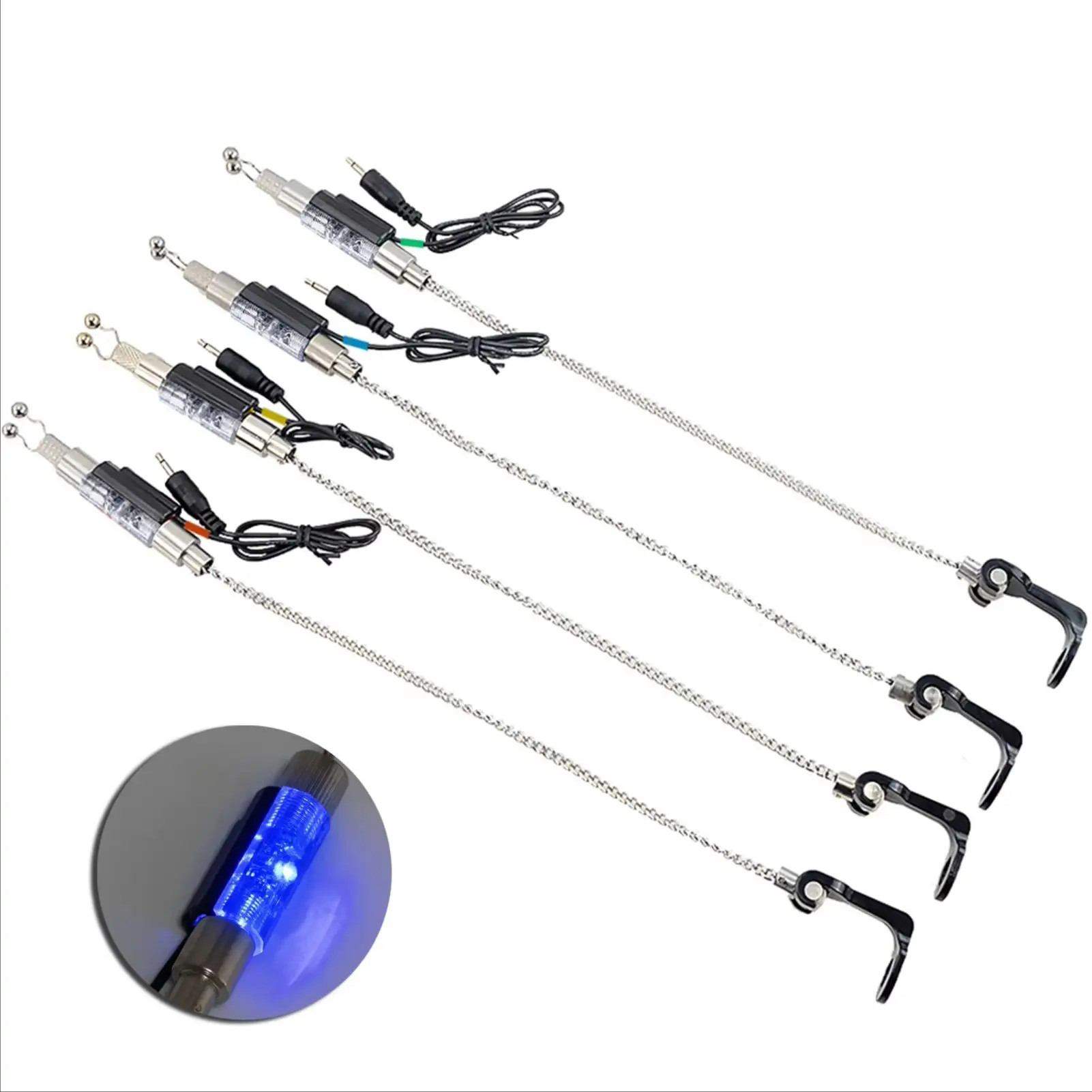 4pcs Fishing Bite Indicator Alarms,Carp Fishing LED Illuminated Swingers, Hangers Chain Drop Off Bobbins Fish Finder Accsccories