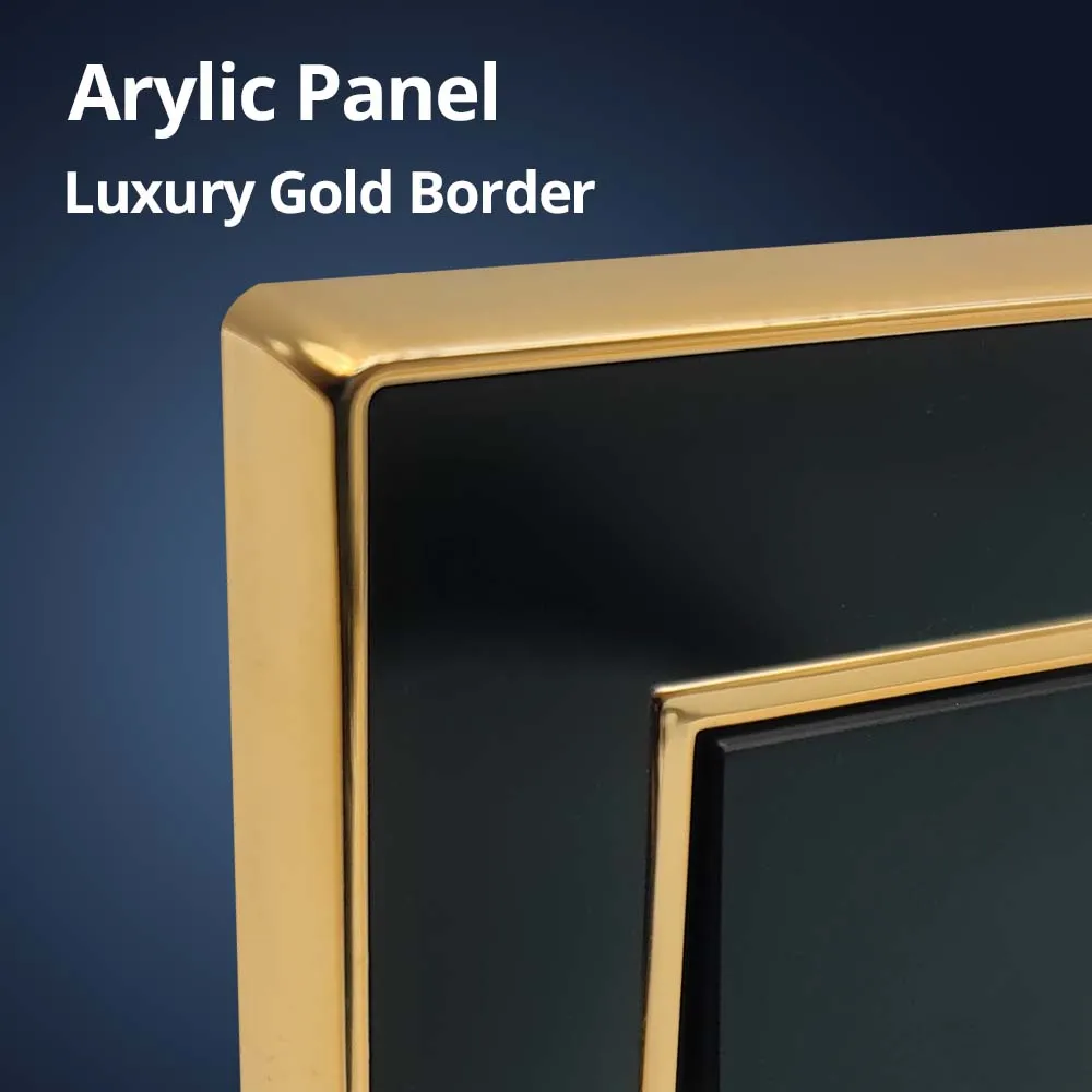 Wallpad Black Acrylic Panel Gold Border Wall Light Switch LED Dimmer USB Charge EU Socket Outlet 5 6 7 8 Gang 2 Way Reset