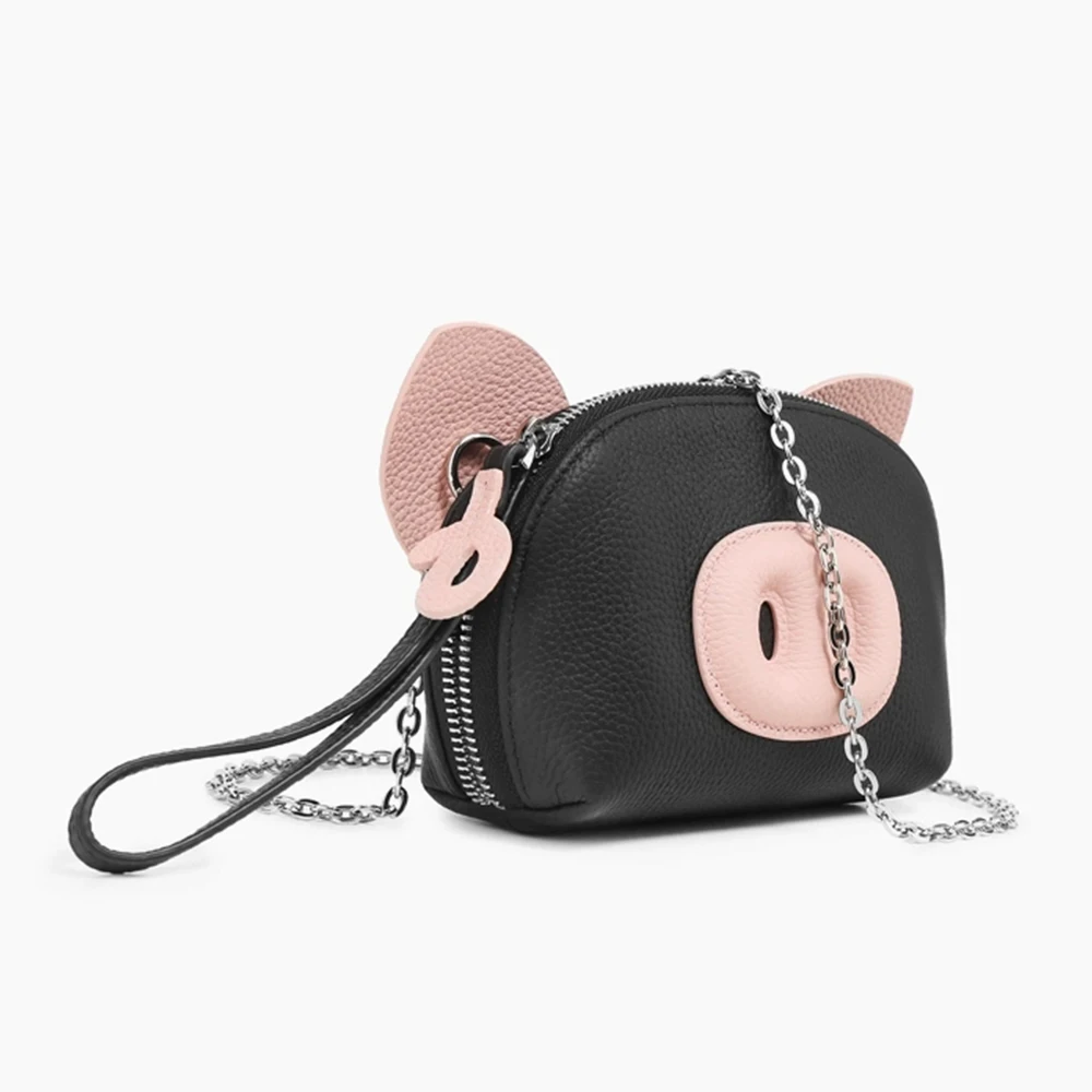 New Genuine Cow Leather Cute Animal Piggy Shell Clutch Shoulder Bag Real Leather Adorable Piglet Crossbody Bag Fashion Wristlet