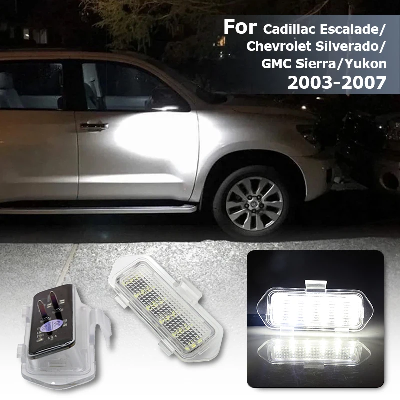 2 PCS White LED Under Side Mirror Puddle Light Floor Lamp Car Accessories For Escalade Silverado Suburban Sierra Tahoe 2003-2007