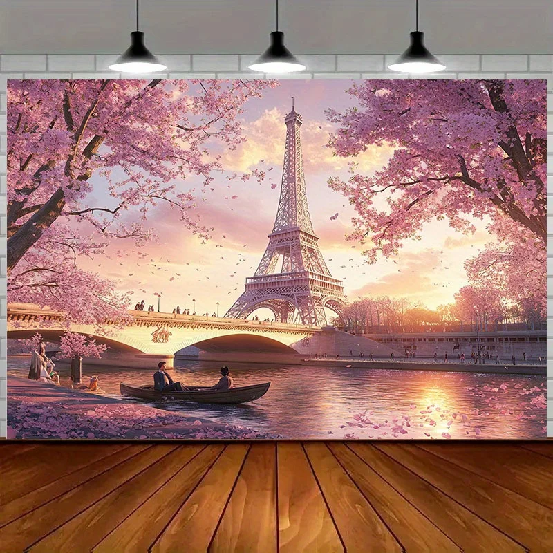 Paris Eiffel Tower Cherry Blossom Tapestry Romantic Cityscape Wall Hanging Art Decor Free Hooks Included Elevate Your Space