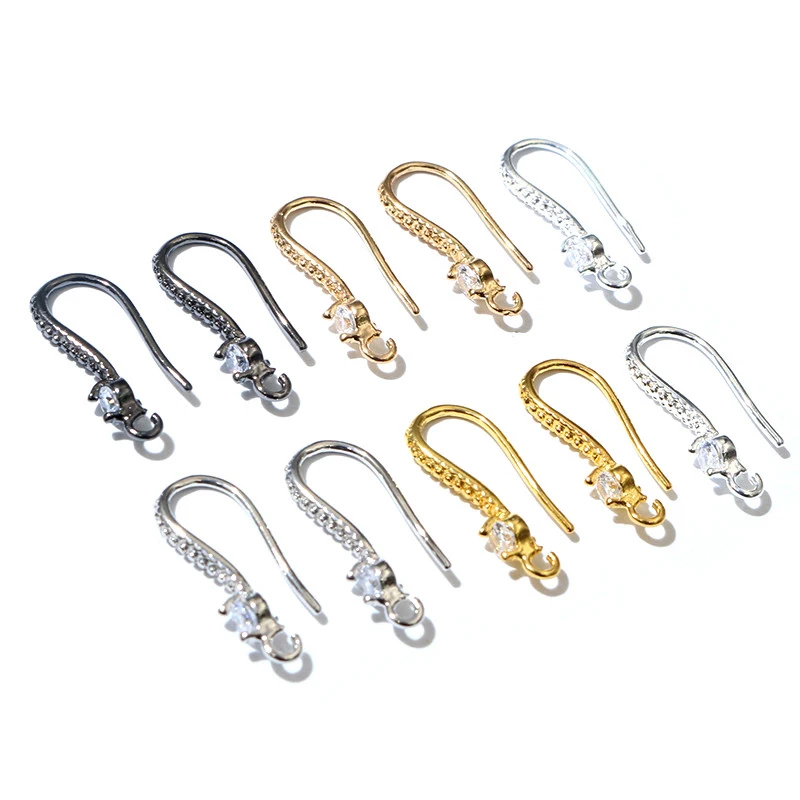 10pcs 19x8mm with Zircon Earring Hooks Wires Brass Material DIY Jewelry Making Earrings Accessories Handmade Findings