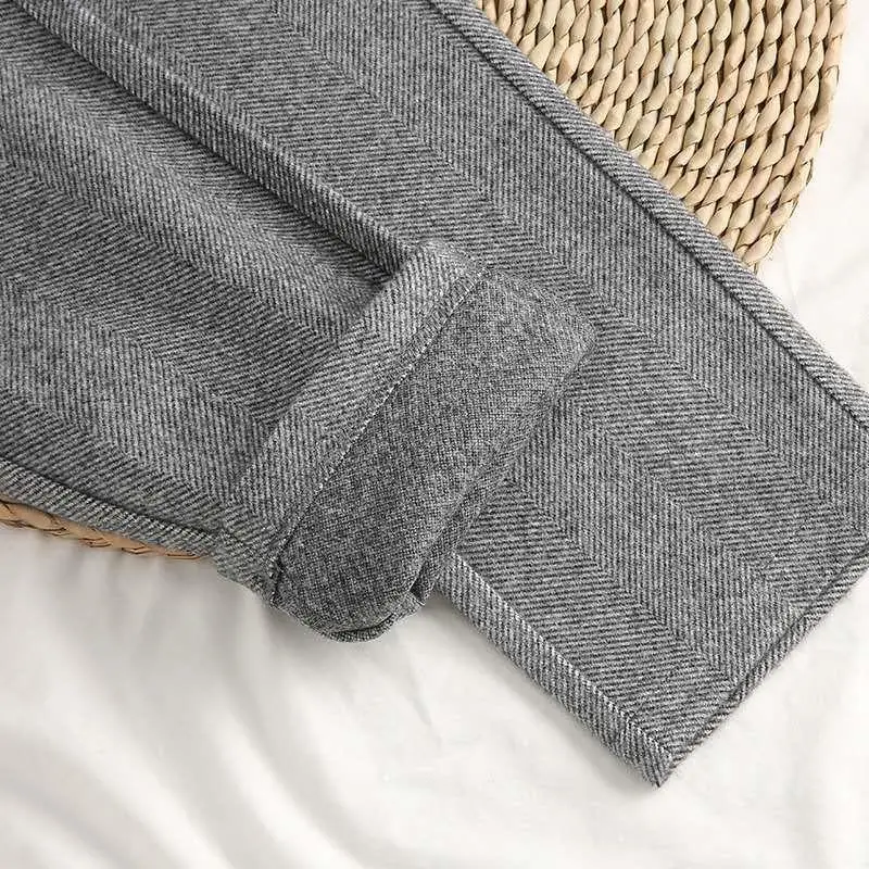 XIZOU Woolen Pants Women's Harem Pencil Pants 2025 Autumn Winter High Waisted Casual Suit Pants Office Lady Women Trousers