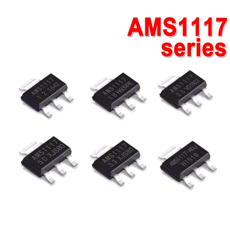 50ชิ้น AMS1117ชุด AMS1117-3.3V AMS1117-ADJ AMS1117-1.8V AMS1117-1.2V AMS1117-5.0V AMS1117-2.5V AMS1117-5.0 AMS1117-3.3