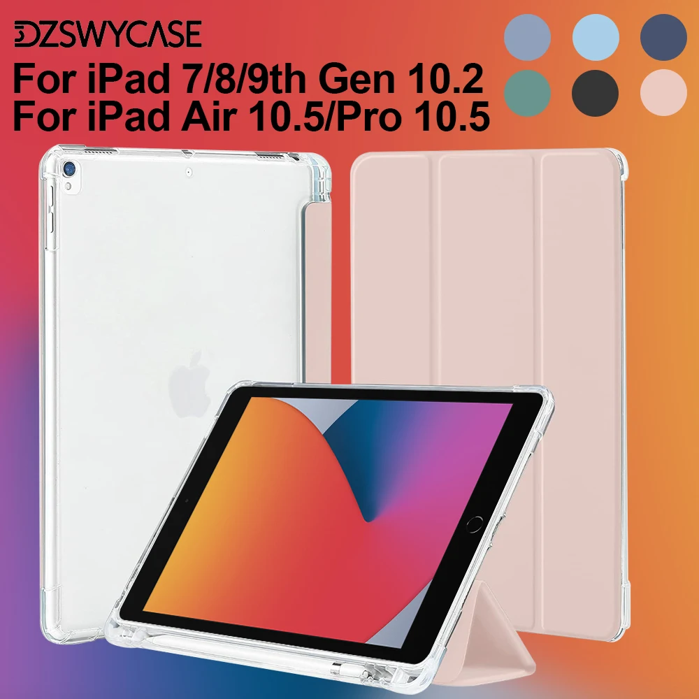 Case for iPad 9th/8th/7th Gen 10.2 Inch, for iPad Air 3rd Gen 10.5, for Pro 10.5 Inch, with Pen Holder, Translucent Back Cover