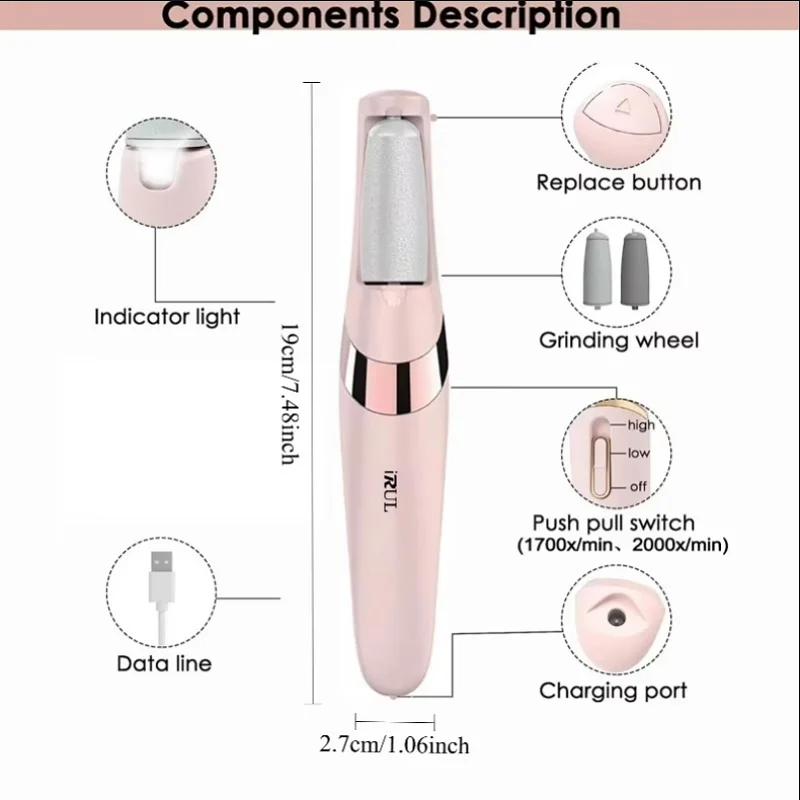 USB Rechargeable Electric Foot Callus Remover, Portable Pedicure and Foot Grinding Tool, Creates Smooth Feet, 2 Adjustable Settings, 2 Replaceable Grinding Heads, Suitable for Feet and Toenails, Perfect for Home Pedicure Experiences, Personal Foot Care, Great Gift, Suitable for Both Men and Women