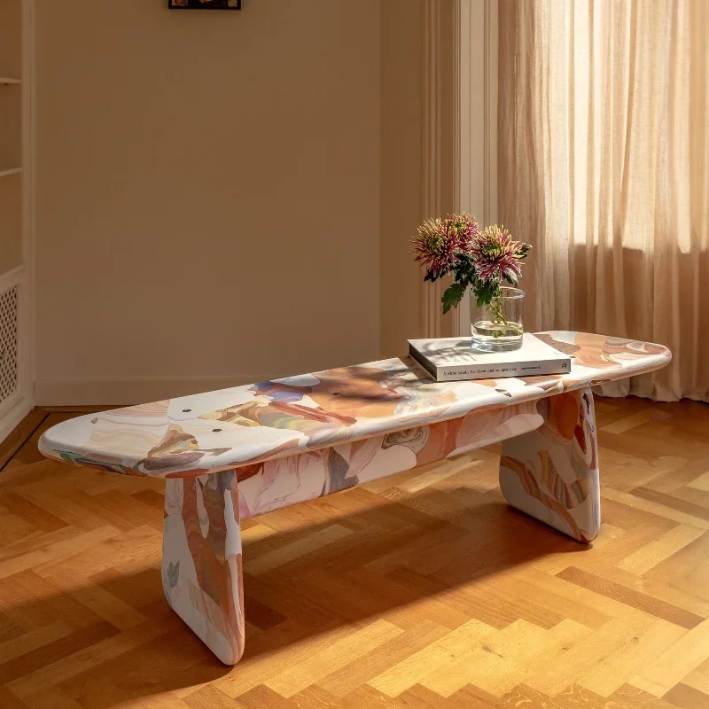 

Italian light luxury fiberglass painted leisure table furnace oil painting painted coffee table