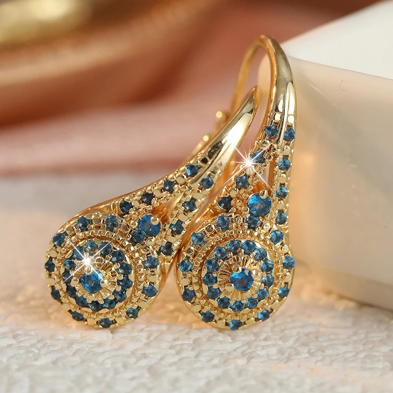 Elegante, luxuriöse, farbenfrohe Ohrringe mit kubischem Zirkon, minimalistisches Design für Damen, exquisite vergoldete Ohrringe, Bankett- und Party-Schmuck – Detail 4