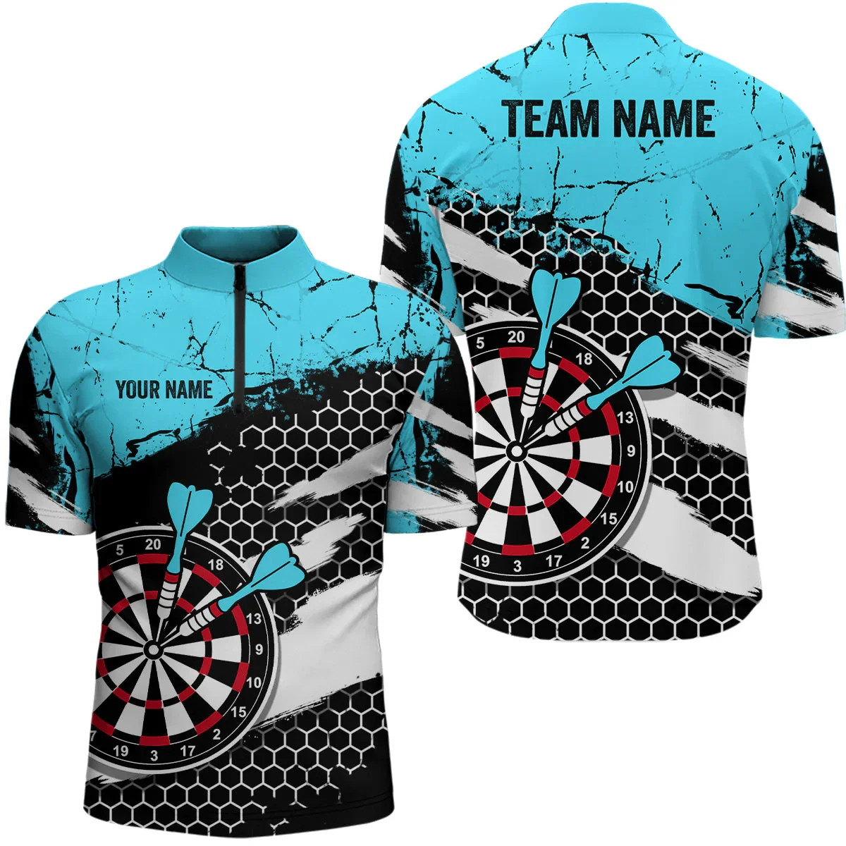 Personalized Name Blue Lightning Thunder Darts & Darts Board Fire Flame 3D Printed Men Summer Zip Polo Shirt Dart Jerseys XKP04