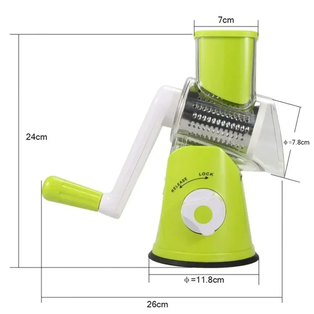 3 Drum Manual Vegetable Cutter Slicer Multifunctional Kitchen Tool for Cheese Garlic Potato Shredder with Sharp Blades