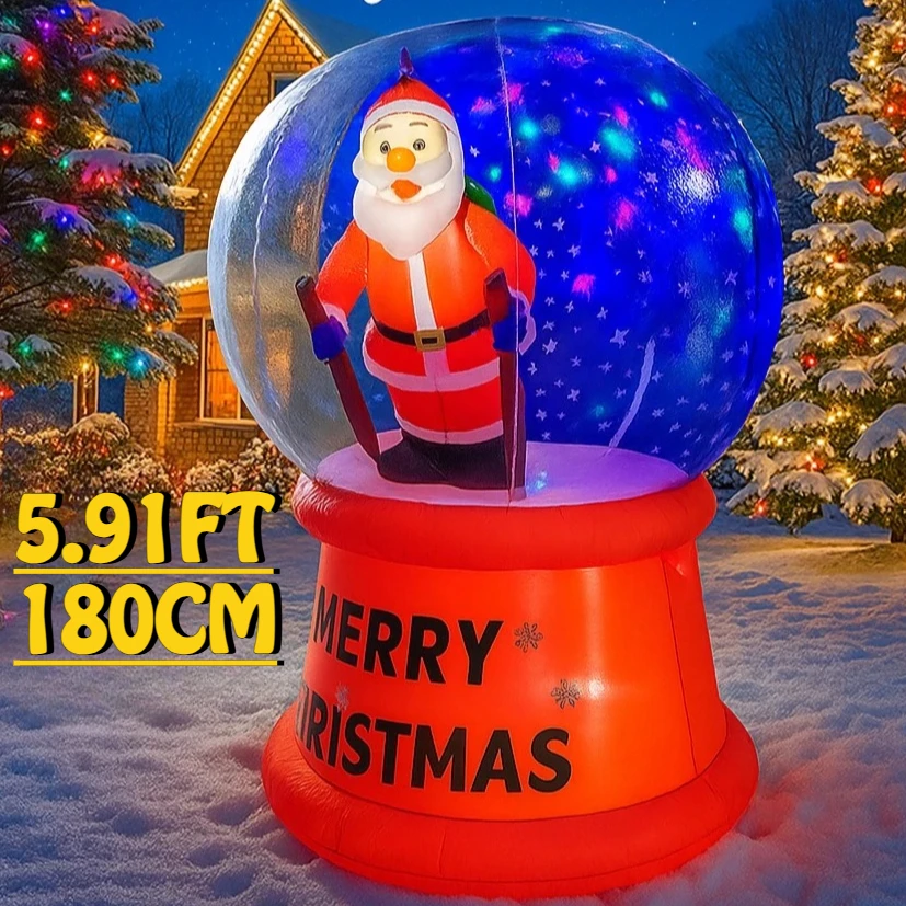 Palla di cristallo giocattolo gonfiabile da 5,91 piedi Decorazioni natalizie di Babbo Natale per forniture da giardino con luci a LED Ornamenti per la casa Regali festivi
