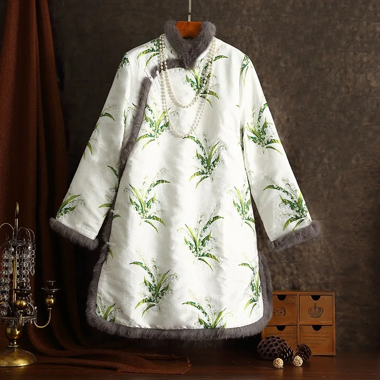 

Chinese Women Vintage Patterns Winter Padded Long Jacket Coat