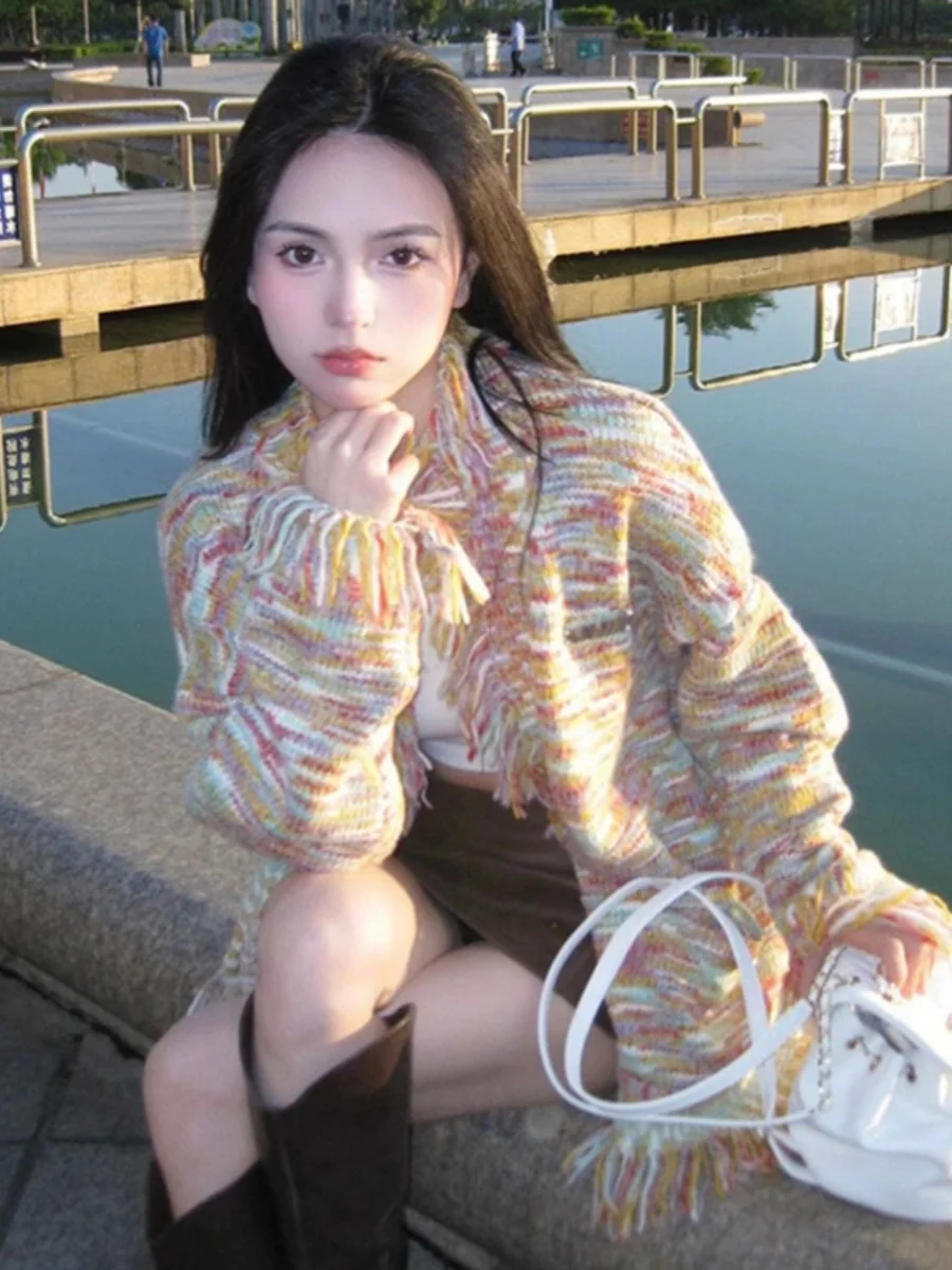 

Sweaters Jumpers Cardigans Womens Cardigan Violets Harajuku Vibrant Pattern Oversized Plaid Daily Festival Japanese Style Youth