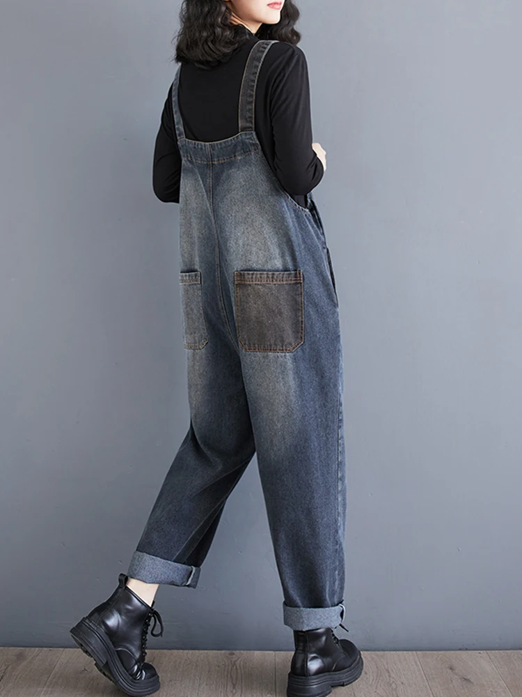 Plus Size Denim Jumpsuit Women 2024 New Chic Fashion Vintage Backless High Waist Ladies Jumpsuit Mujer Large Size Jumpsuit