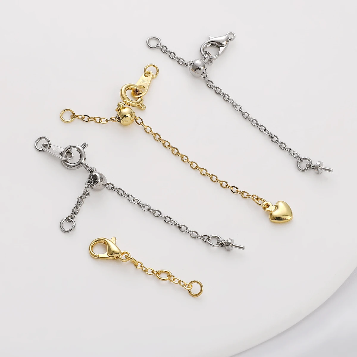 Cadenas chapadas en oro de 14 quilates, cadena extensora de pulsera de latón con colgantes y conectores para fabricación de joyas DIY