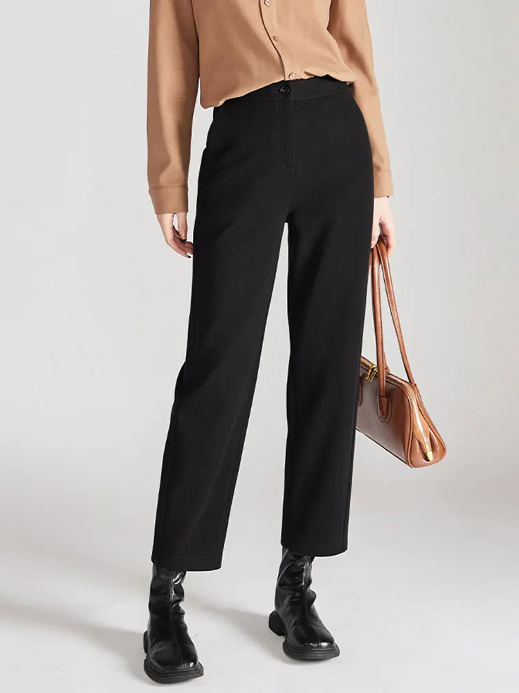 ファッショナブルなワイドレッグスーツパンツ 秋冬 ドレープストレートカット 通勤 多用途 ハイウエスト ナインポイント カジュアルパンツ レディース...