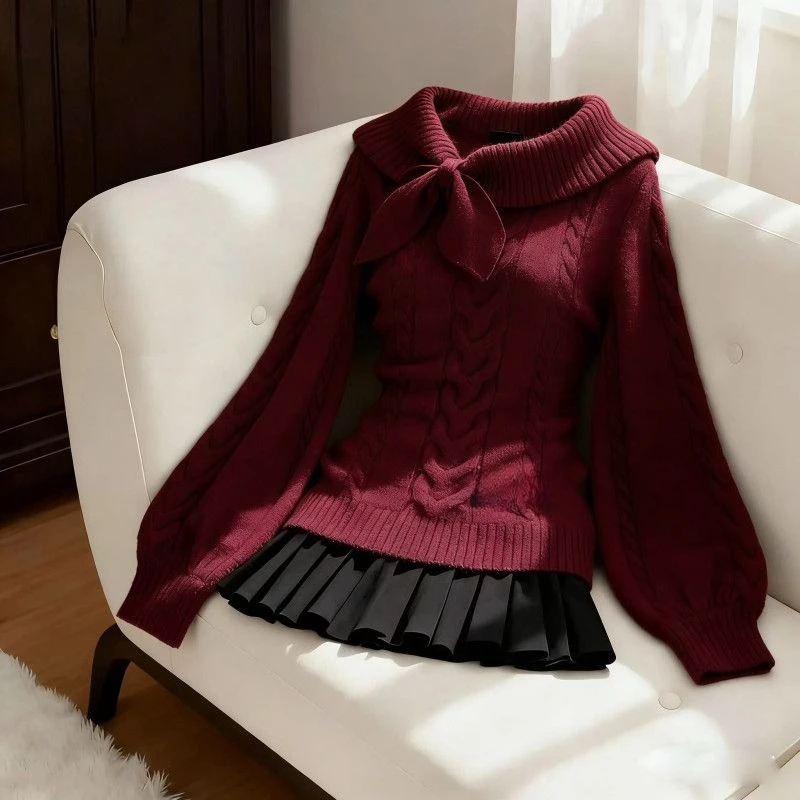 Japanese Sweet Preppy Style Skirt Set Women Y2k Cute Knitted Sweater + High Waist Mini Skirt Spring Kawaii Fashion 2 Piece Set