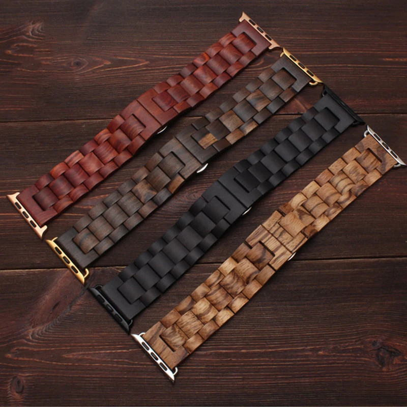 Wooden strap for Apple watch band 45mm 44mm 40mm 41mm 49mm 38mm Metal Butterfly clasp bracelet iwatch series 9 8 7 6 se ultra 2