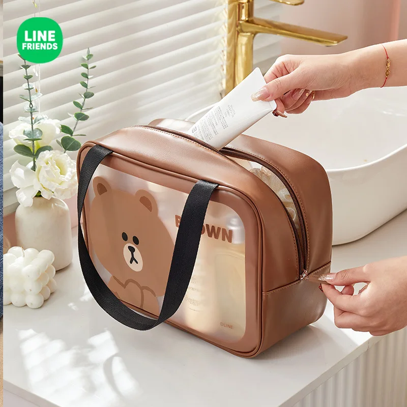 

Line Friends Cartoon Brown Large Capacity Waterproof Swim Bag Kawaii Portable Travel Toiletries and Makeup Storage Bag