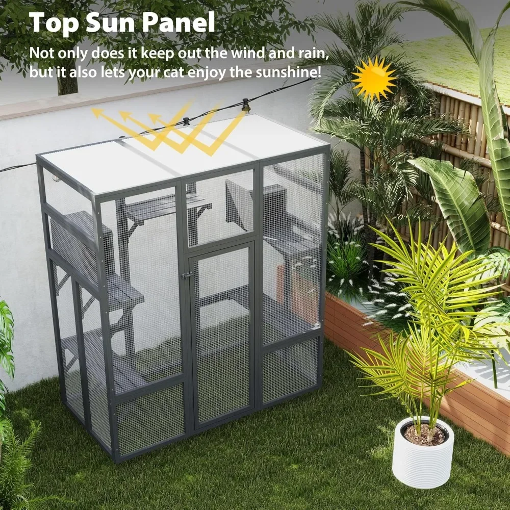

Large Stylish Wooden Catio Outdoor Cat Enclosure Cat Cage & Run Enclosures Indoor Kitty Window Catio with Waterproof Roof