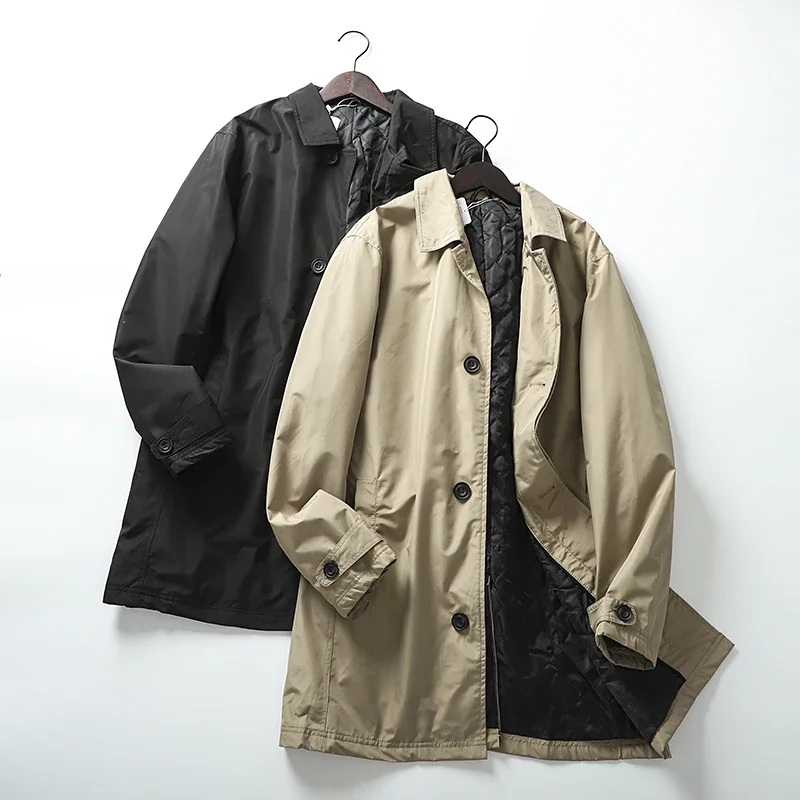 

Japanese Style Light Luxury High-end Autumn Winter Men's Business Casual Loose Mid Length Padded Windbreaker Thick Trench Coat