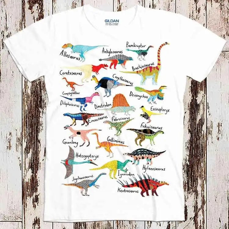 Dinosaur Names T Shirt Wild Animal Pictures History Cool Retro Pre Historic Style Vintage Top 8982