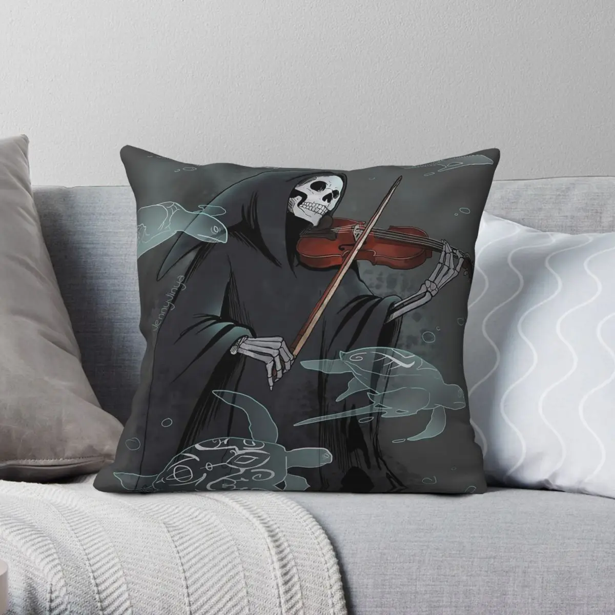 Grim Reaper Violin Symphony Pillowcase Polyester Linen Velvet Creative Zip Decorative Pillow Case Sofa Seater Cushion Cover 18