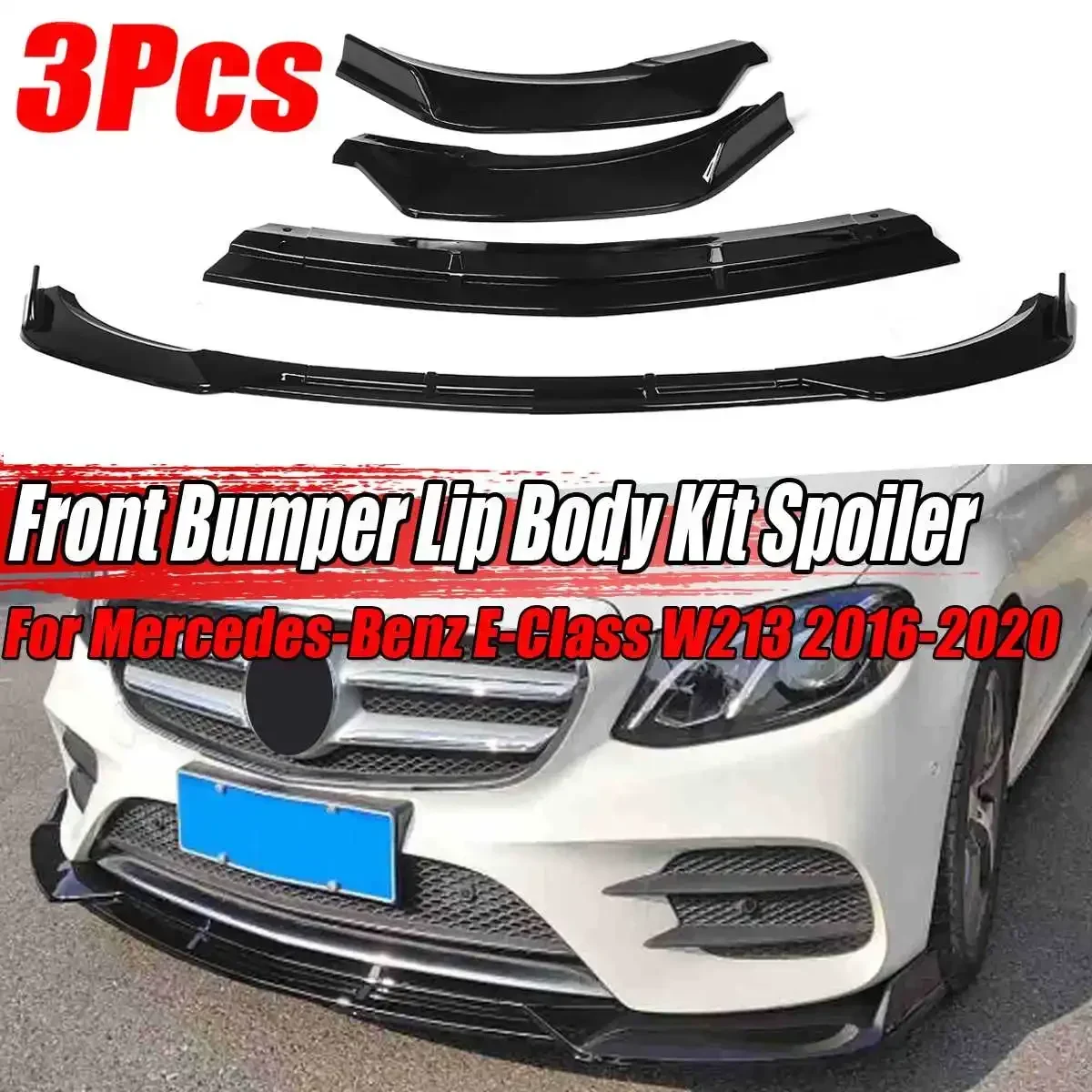 

W213 3Piece Car Front Bumper Splitter Spoiler Cover Trim Guard Protector For Mercedes For Benz E-Class W213 2016-2020 Body Kit