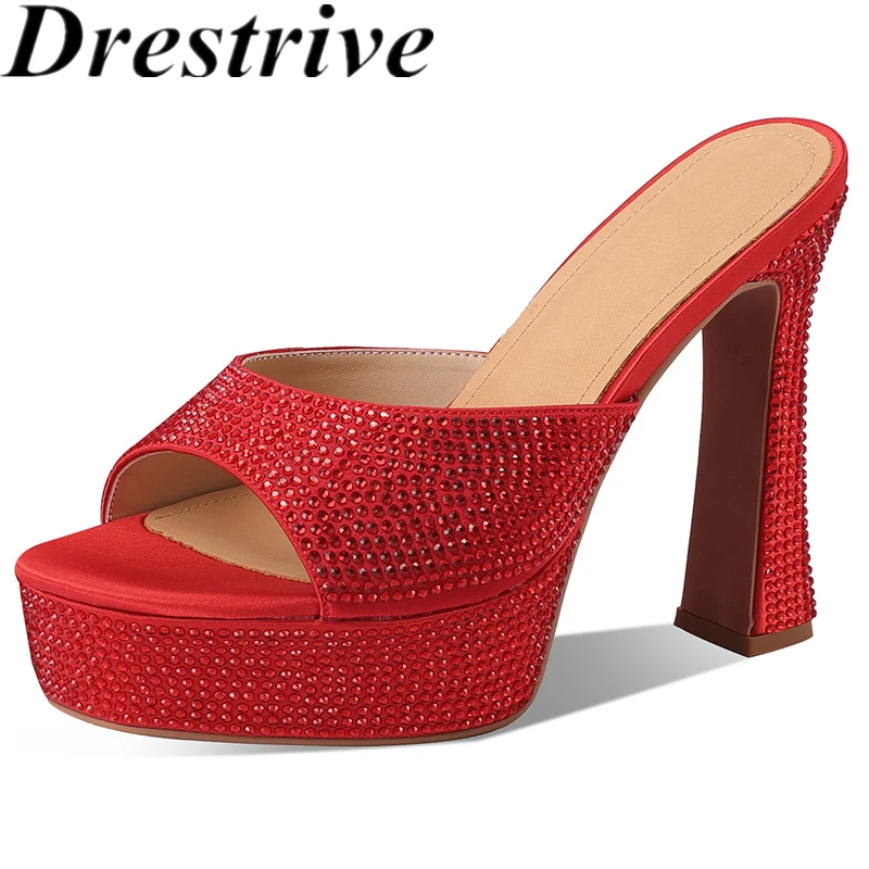

Drestrive/202021, модные женские сандалии с круглым носком, на толстом высоком каблуке, летняя обувь ручной работы со стразами, шелковая платформа