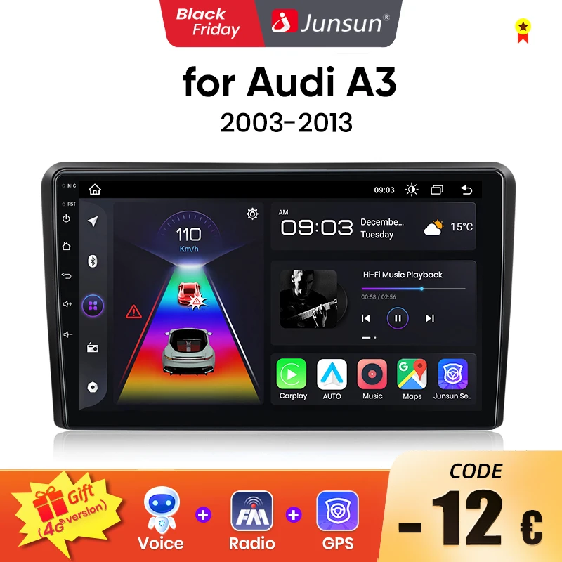 Junsun V1 AI Voice Wireless CarPlay Android Auto Radio For Audi A3 8P 2003 - 2013 4G Car Multimedia GPS 2din autoradio