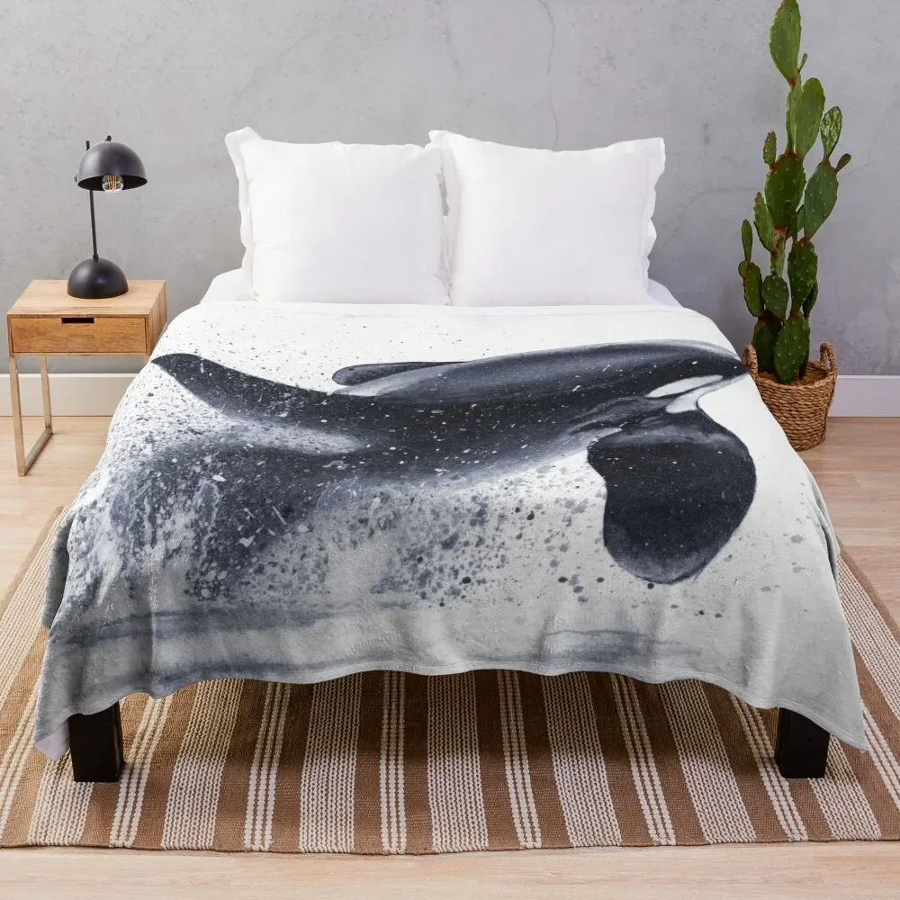 

Orca Splash Watercolour Throw Blanket Thermal Plush Luxury Thicken Custom Blankets