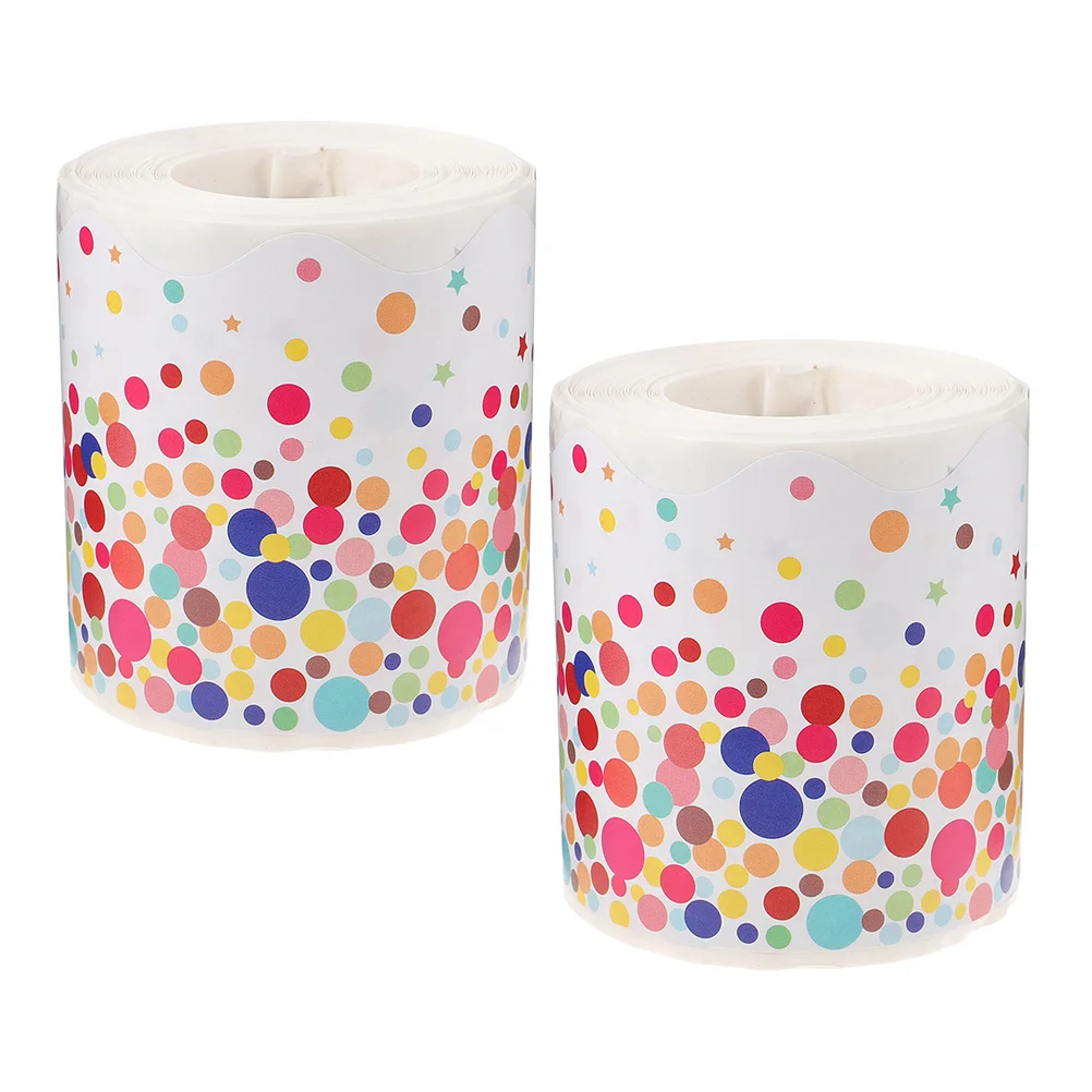 

2 Rolls Bulletin Board Border Self-Adhesive Chalkboard Trim 65.6 Feet Wave Dot Scalloped Border Sticker Classroom Office