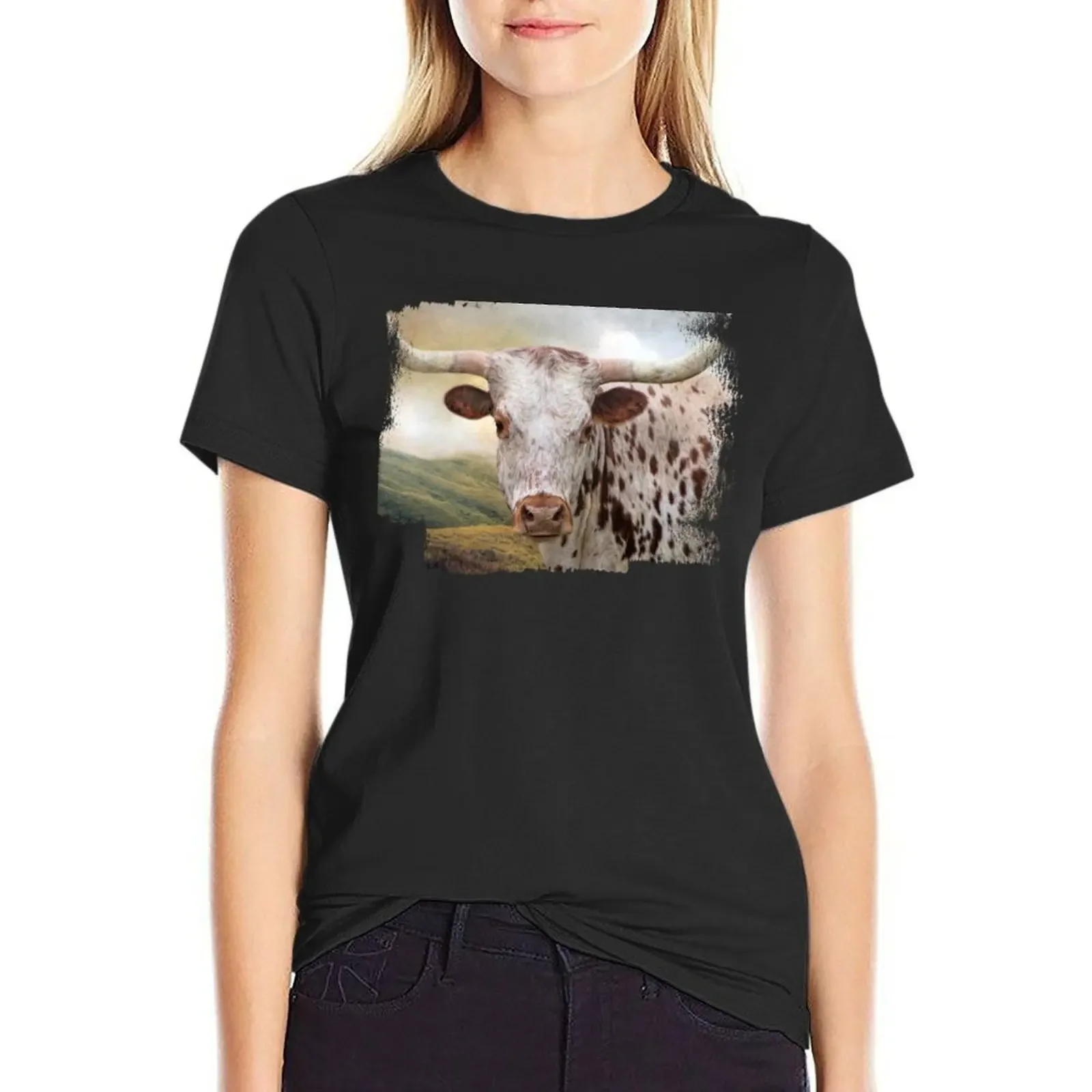 

Texas Retro Longhorn T-Shirt korean fashion tees sports fans customizeds designer clothes Women luxury